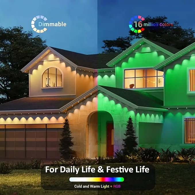 82FT Permanent Outdoor RGB Light,IP67 Waterproof Smart LED Eaves Light with App/Remote Control,for Christmas and All Holiday Decor,Daily and Accent Lighting,House Roof and Garden Lighting
