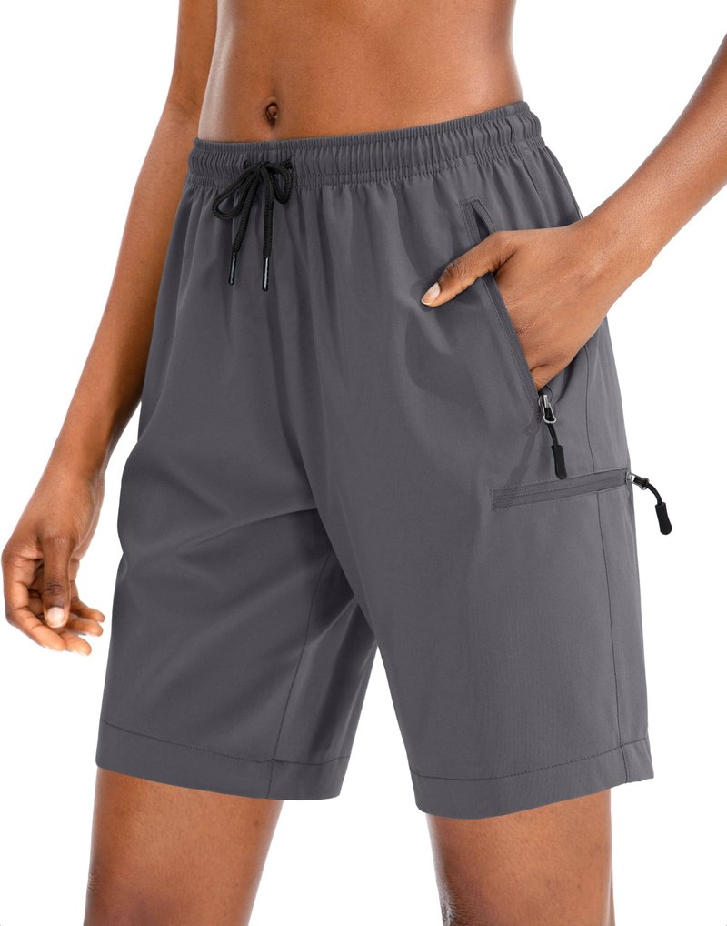 SANTINY Women's 5''/ 7''/9'' Hiking Cargo Shorts Quick Dry Lightweight Summer Shorts for Women Athletic Golf Zipper Pockets(Dark Grey_XL)