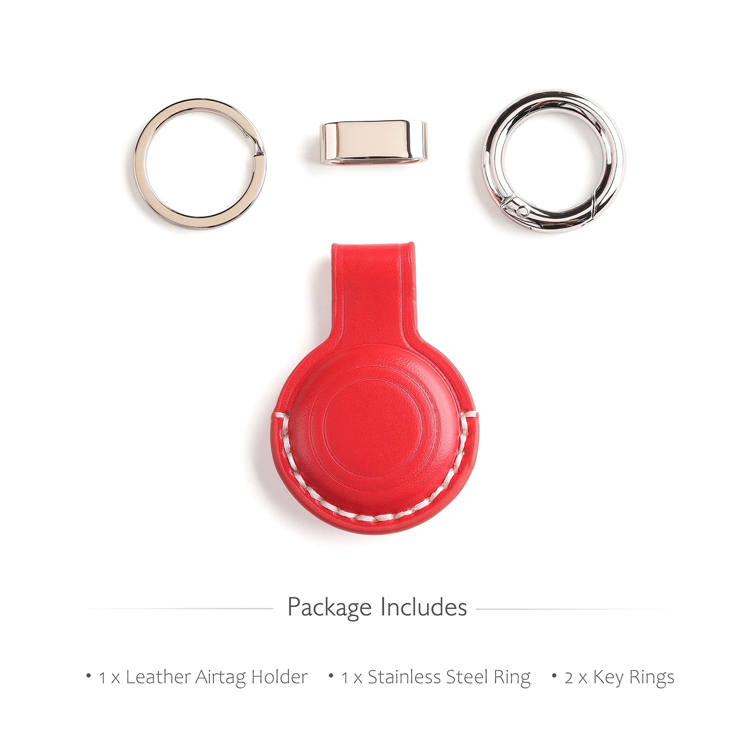 LQU Genuine Leather Keychain Holder Compatible with Airtag, Secure Air Tag Keychain Holder Case Cover Key Chain Ring Accessories for Air Tag - Red V2.0