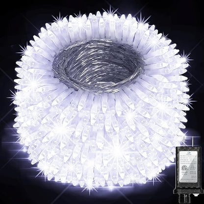 1500 LED 470FT Christmas String Lights, 12 Modes and Timer Memory Dimmable, Plug in Outdoor Waterproof Clear Wire Twinkle Fairy Light for for Xmas Yard Tree Wedding Party Outside Decor (Cool White)