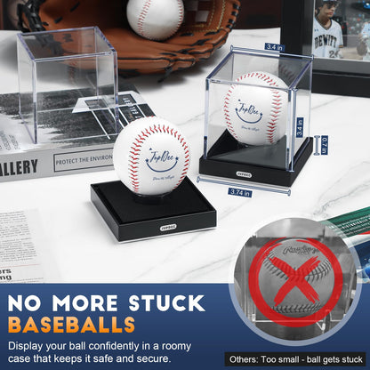 JupDec Baseball Display Case for Single Autograph Ball, Clear Acrylic Cube Baseball Holder with Velvet Interior, UV Protected Stand Box with Durable Base, Ideal Gift for Sports Fans, Silvery, 2 Pack