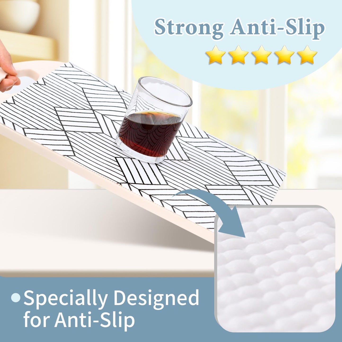 Shelf Liners for Kitchen Cabinets 17in x 30FT, Non Adhesive Cabinet Liner Strong Non-Slip Golden Leaf Drawer Liner, Easy to Clean for Shelf, Cabinet with Knife and Tape Measure