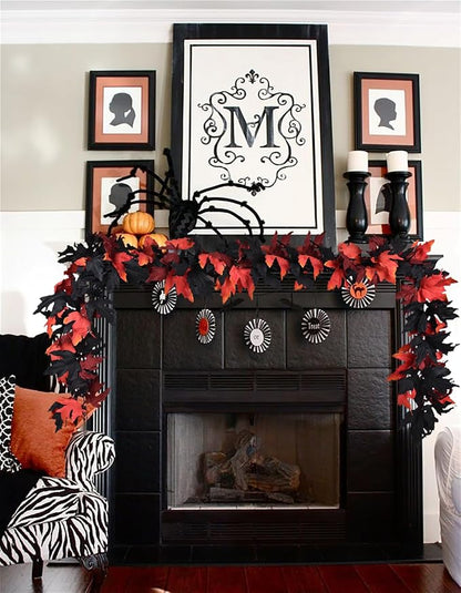 Lvydec 2 Pack Halloween Fall Maple Garland - 5.9ft/Piece Artificial Hanging Fall Leave Vines Garland Autumn Decor for Thanksgiving Home Wedding Party