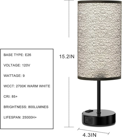 Table Lamp for Bedroom with Touch Control,Bedside Lamp with USB C+A Charging Ports& AC Outlets, Adjustable 3color LED Light for Home Decor/Nightstand/Bedroom/Office,Included Bulb