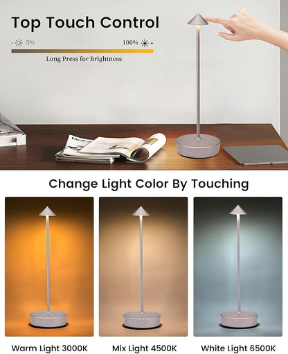 2Pack Cordless Table Desk Lamp with USB-A Output Port, 7000mAh Portable Led Table Light, Outdoor Waterproof Table Lamp for Dining Restaurant Patio Home, 3 Light Color Stepless Dimming