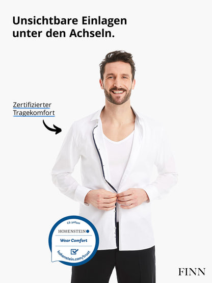 FINN Men's Anti-Sweat Shirt with V-Neck and Integrated Underarm Pads to Prevent Strong Sweating - Undershirt with Guaranteed Protection Against Sweat Stains and Sweat Odour