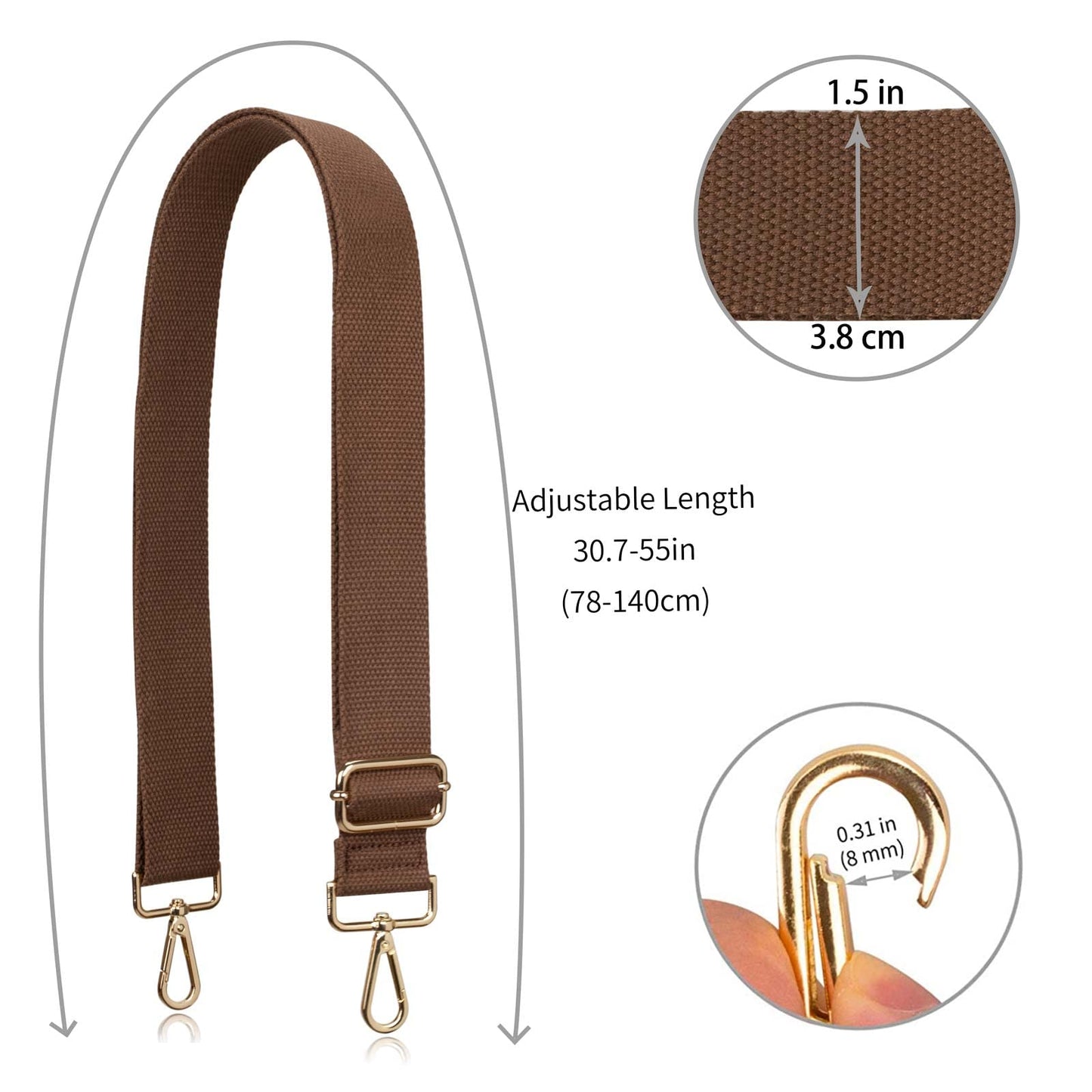 Allzedream Purse Straps Replacement Crossbody Bags Handbag Wide Canvas Adjustable (Brown S)