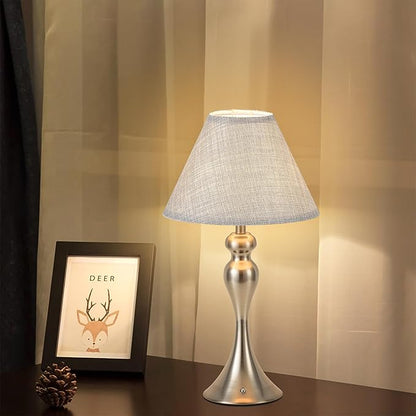 Cordless Bedside Lamp for Living Room, Table Lamp for Bedroom, 3-Way Dimmable Nightstand Lamp with Fabric Shade, Rechargeable Touch Led Desk Lamp Battery Operated Lamp for Dorm, Home Office (Nickel)