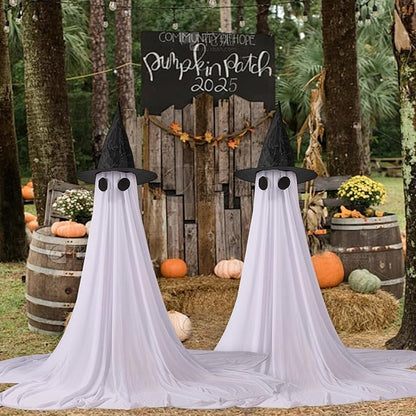 2Packs Halloween Decorations Outdoor,Halloweens Party Decoration Indoor,Spooky Ghost with Remote Control String Lights,Halloween-Ghost Lights for Porches Yards Gardens Lawn (Ghost Eyes)