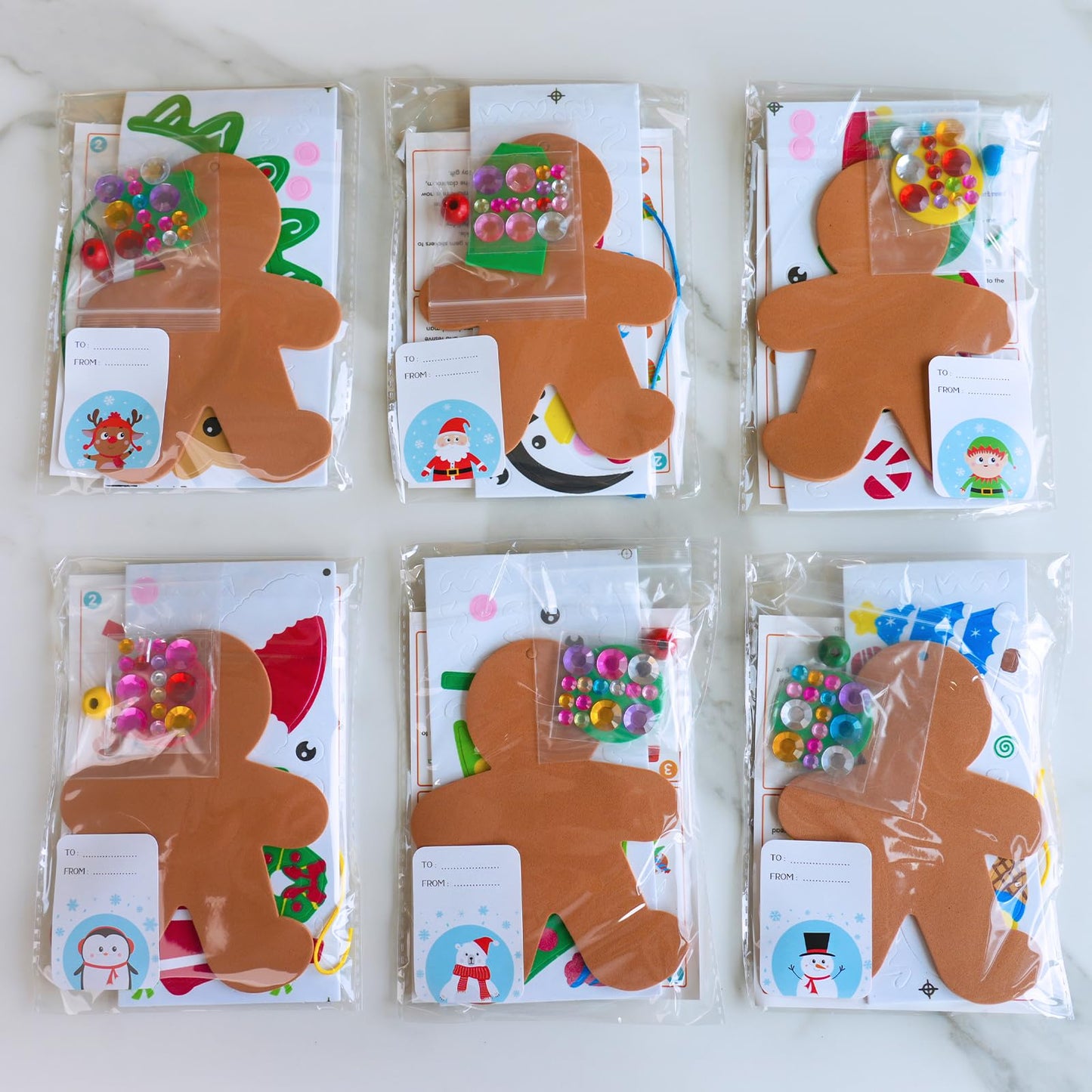 Winlyn 24 Sets Christmas Craft Kits Winter Crafts DIY Holiday Gingerbread Man Ornaments Tree Decorations Art Sets Stocking Foam Stickers Arts and Crafts for Kids Home Classroom Activities Party Favors