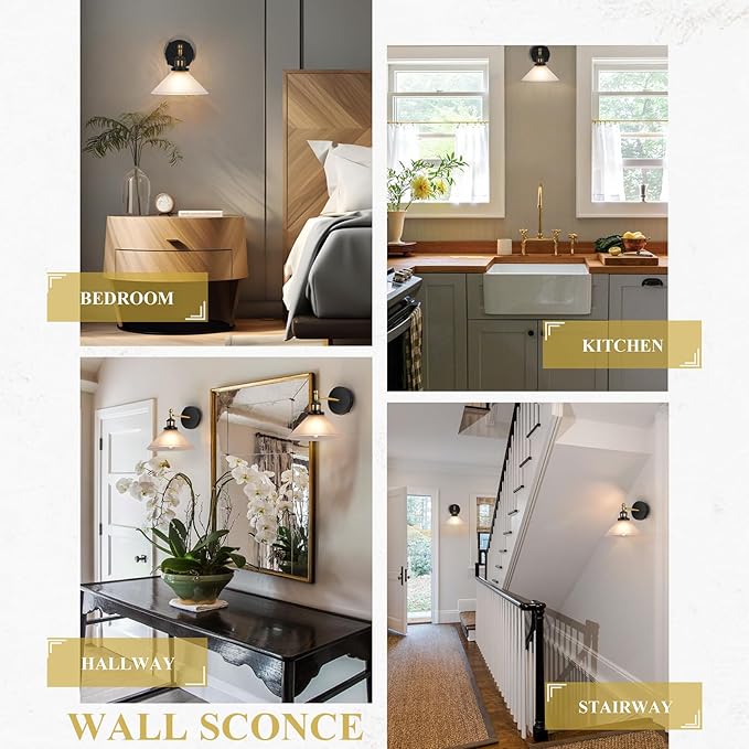 Vintage Wall Sconces Set of 2 Indoor 110V Hardwired Frosted Glass Wall Mounted Lamp Light Fixtures for Bathroom Vanity Kitchen Hallway Stairway, Anti-Rust Brushed Bronze Finish, E26 Base, WS-23061-C2