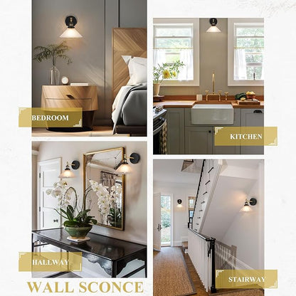 Vintage Wall Sconces Set of 2 Indoor 110V Hardwired Frosted Glass Wall Mounted Lamp Light Fixtures for Bathroom Vanity Kitchen Hallway Stairway, Anti-Rust Brushed Bronze Finish, E26 Base, WS-23061-C2