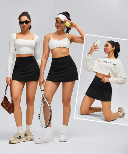 Boerfmian Womens Skirts Tennis Golf Skorts with 2 Pockets for Women High Waisted Mini Skirt Athletic Skort Workout Pickleball Black