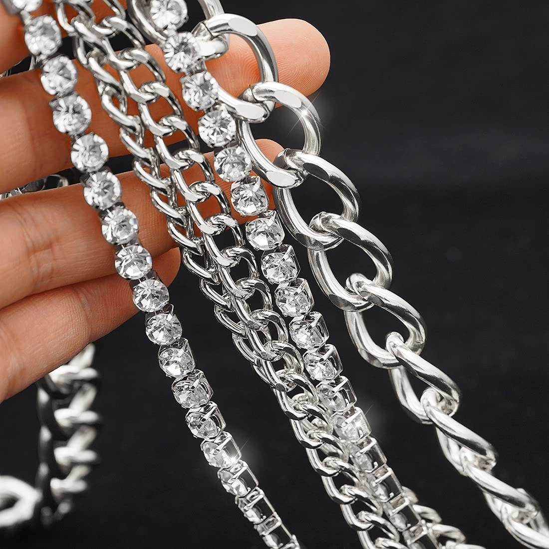 Suyi Multilayer Chain Belt Rhinestone Metal Chain Belts for Women Punk Gold Waist Chain Plus Size 150CM Silver