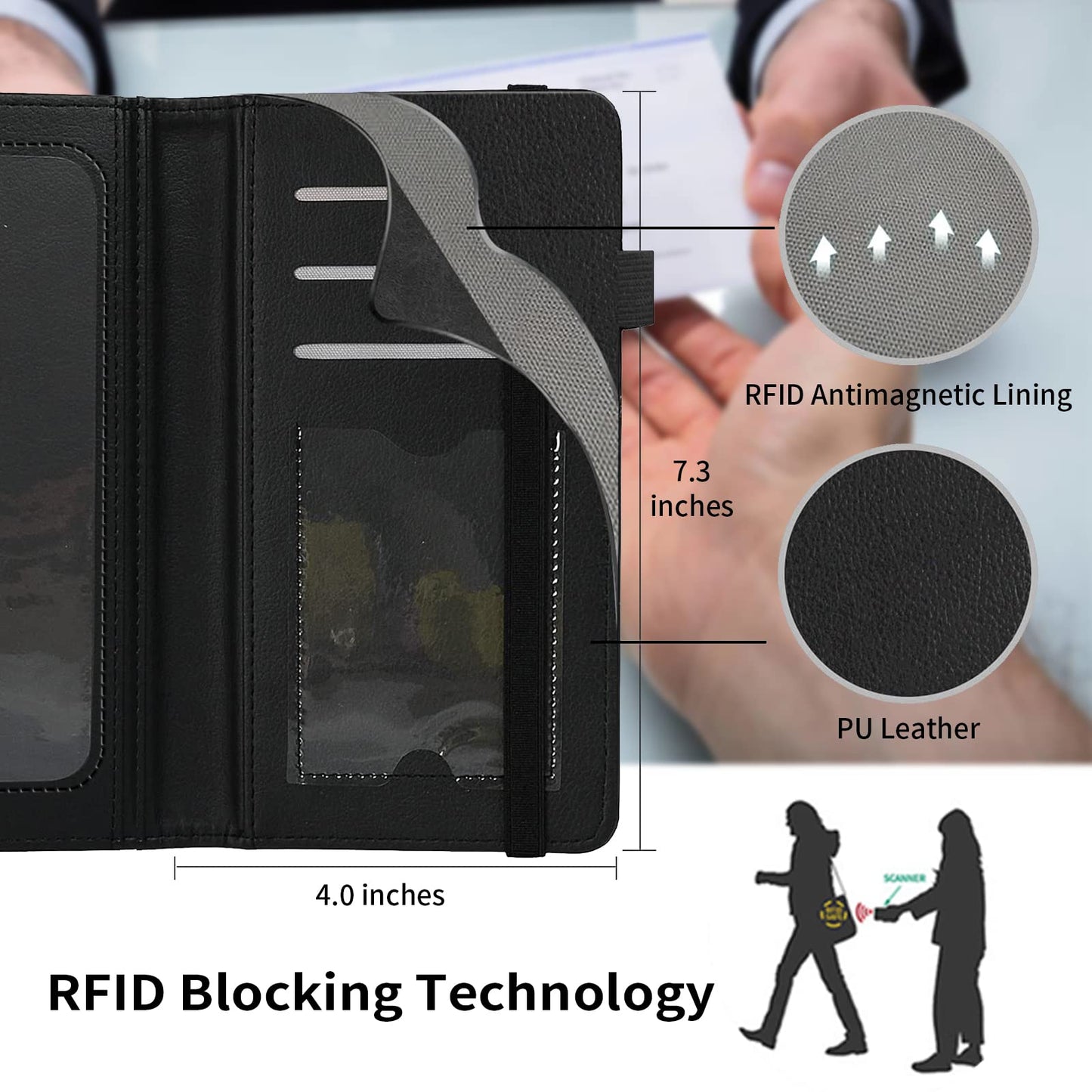 Rossy Checkbook Cover PU Leather Slim Check Book Holder Covers Wallet Case Duplicate Checks Card Pen Holder with RFID Blocking & Elastic Strap for Men Women, Bible Verse Philippians 4-13