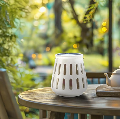 Solar Table Lanterns Outdoor Waterproof - Hanging Lamp Table Top Lights -Solar Powered Decorative Lantern for Desk Patio Porch Garden Modern Home Decor, Birthday Gift for Women/Men (Ceramic Beige)