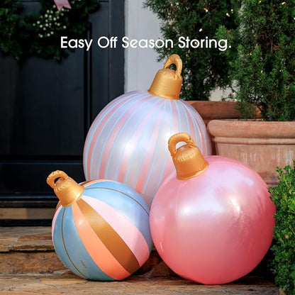 FUNBOY Giant Inflatable Light-Up Classic Pink Christmas Ornaments, 3 Giant Sizes 24'', 22'' and 16.5'' Indoor/Outdoor (3 Pack)