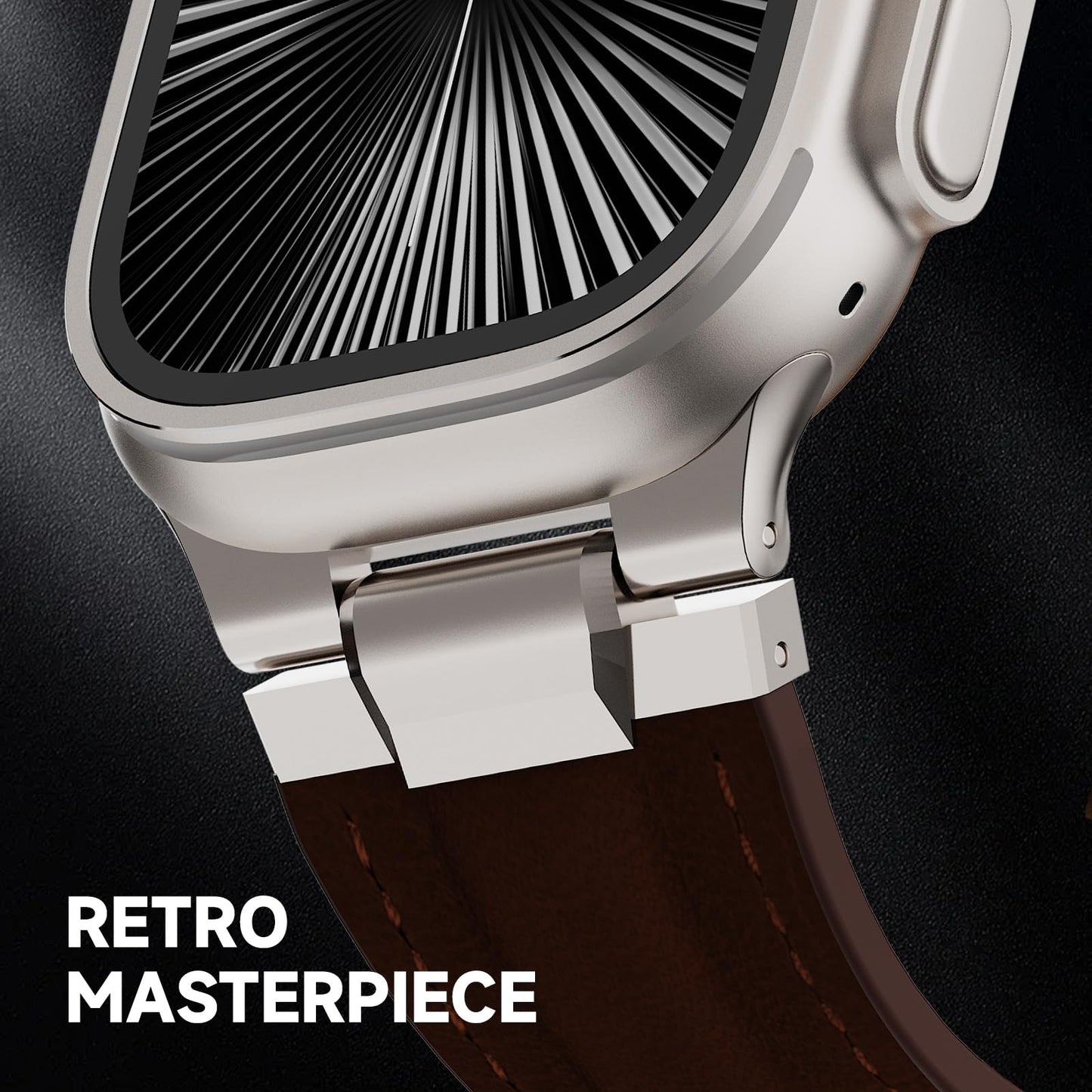 Vintage Genuine Leather Band for Apple Watch Ultra 49mm (2026 Upgrade), Rugged Replacement Strap Compatible with iWatch 46mm 45mm 44mm - for Men Women, Fit Ultra3/2/1, SE 3/2/1, Series11 10/9/8/7/6/5/4