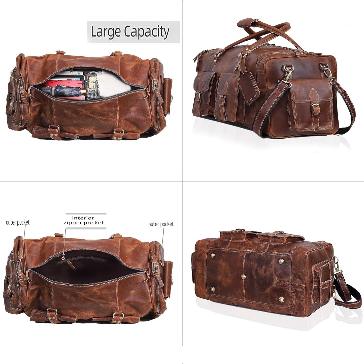 Large duffel bags for men holdall leather travel bag overnight gym sports weekend bag 32 Inch