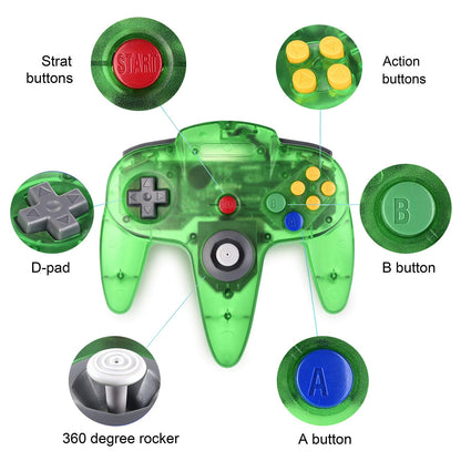 miadore 2 Packs Classic 64 Wired Controller Joystick for N64 Video Game System N64 Console (Jungle Green and Orange)