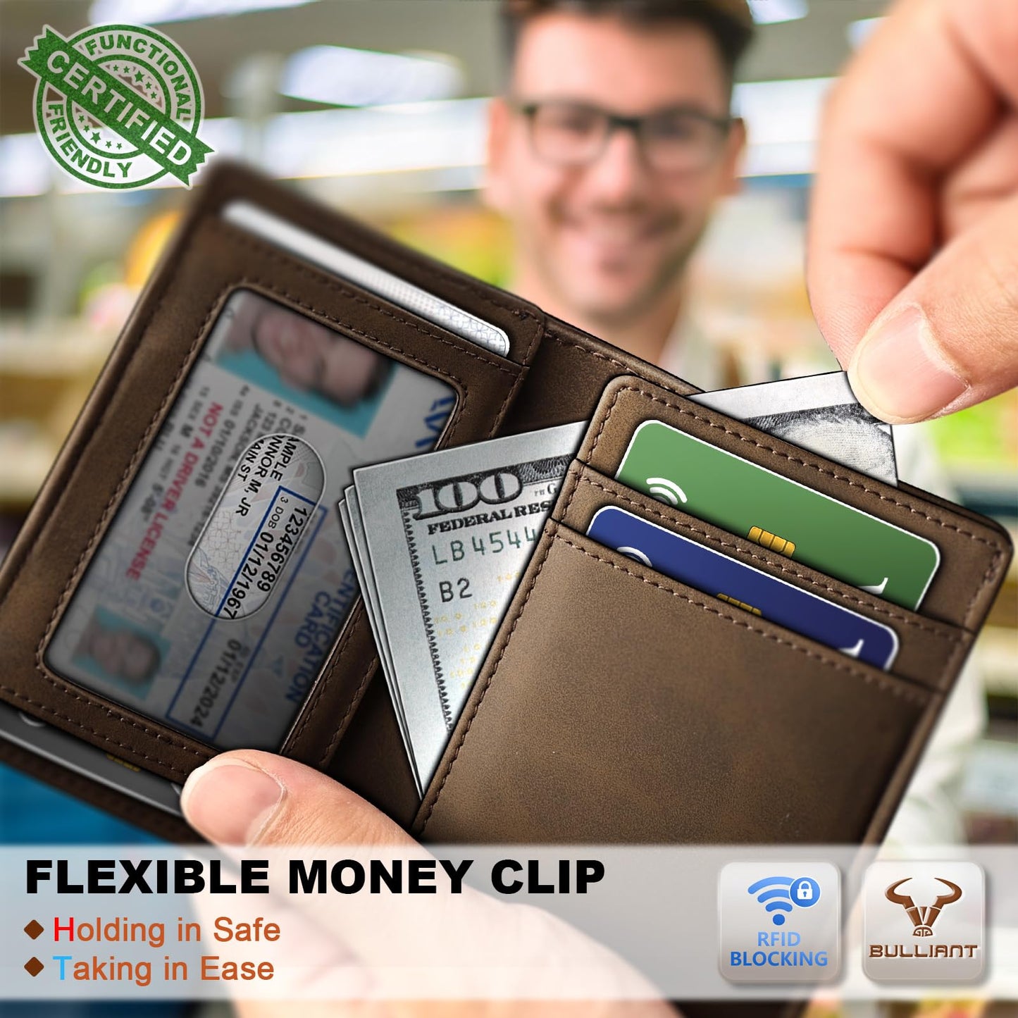 BULLIANT Slim Wallet For Men 12Cards,Magnetic Flip Build-in Money Clip Airtag Compatible-RFID Blocking