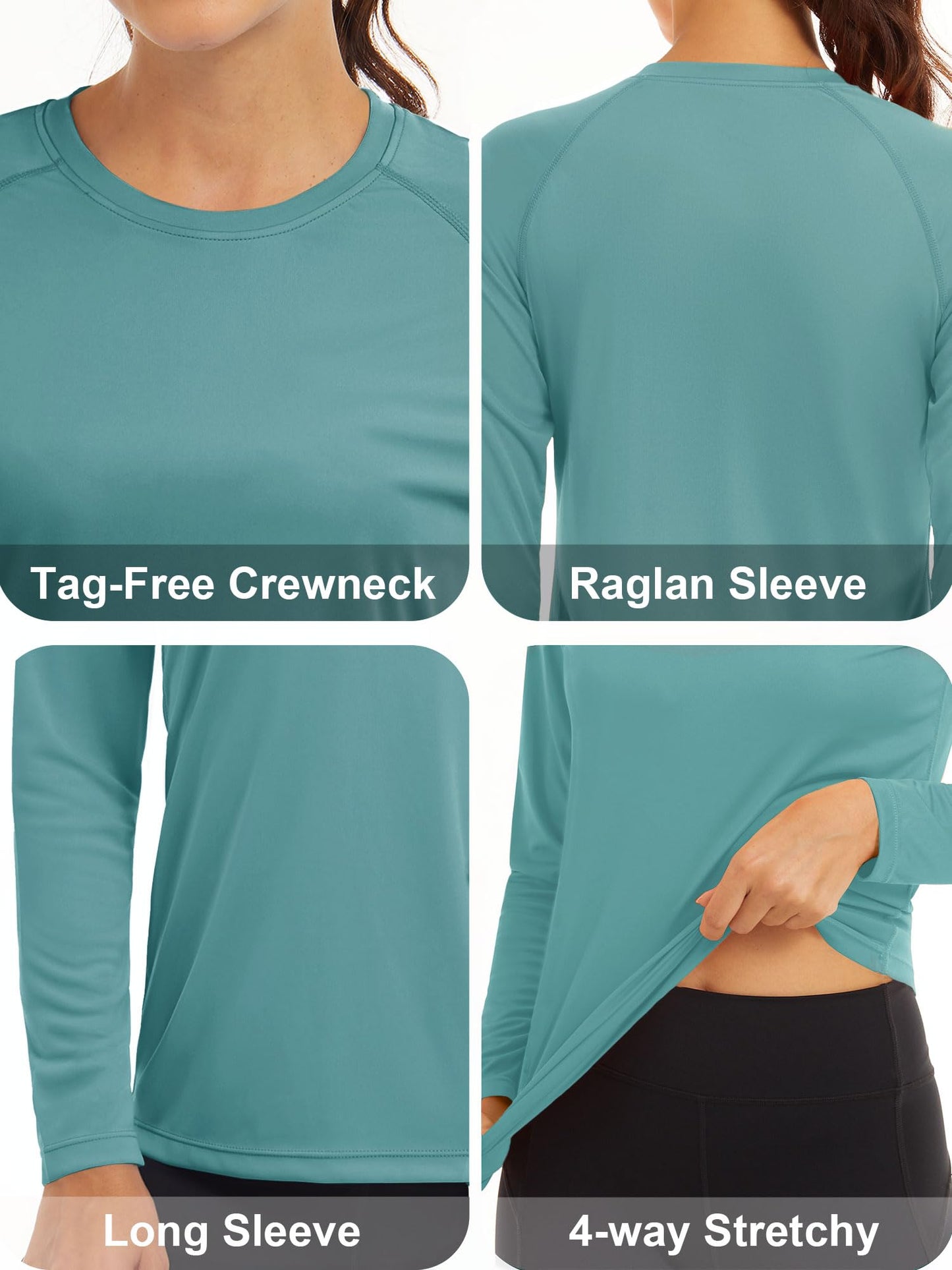MAGCOMSEN Athletic Shirts Women Long Sleeve Protection Shirts UPF 50+ Summer T Shirts Hiking Shirts Running Shirts for Women Workout Shirts for Women Grey Green