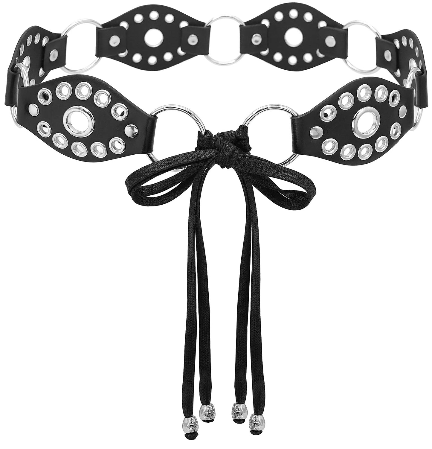 Buywis Women Knotted Waist Belt Punk Rivet Ring PU Leather Belts Bohemian Style Tassel Belt for Dresses Black Fit Waist 37"-46"