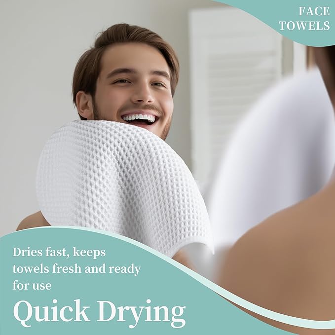 Microfiber Waffle Face Towels, 4 Pieces, Fast Drying, Lint Free 430 GSM