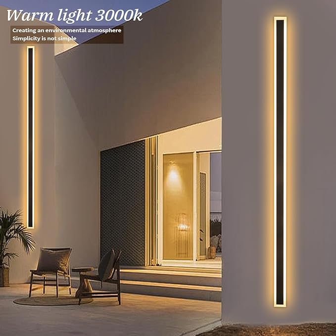 92 Inch Modern Outdoor Wall Light, 3000K Black Exterior Light Fixtures Wall Mount Ip65 Waterproof Modern Porch Lights Wall Sconce Long Linear Outside Lighting for House