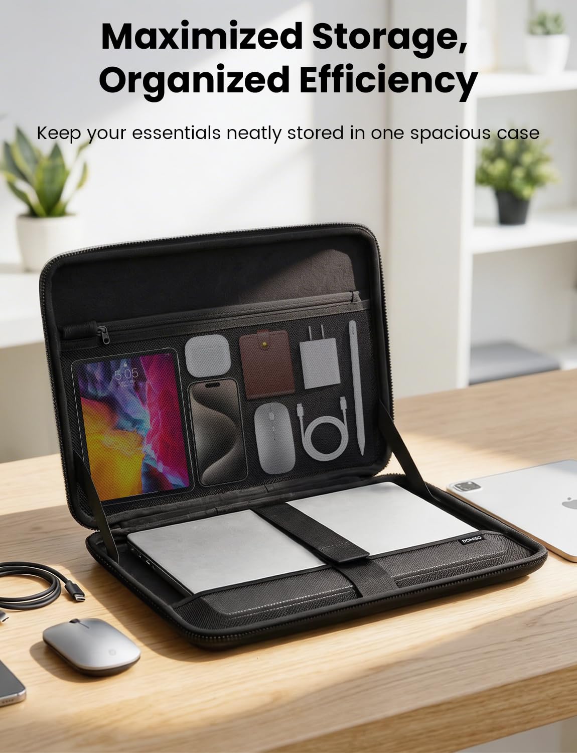 DOMISO Laptop Hard Case 17-17.3 inch Waterproof Shockproof Hard Shell Laptop Sleeve with Handle & Storage Pocket, Compatible with MacBook, HP, Dell, Black