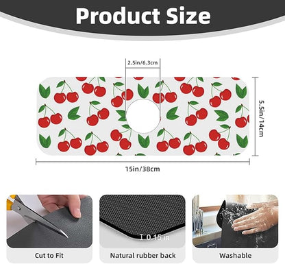 Fruit Cherry Red Cherries Leaves Leaf White Kitchen Sink Splash Guard Faucet