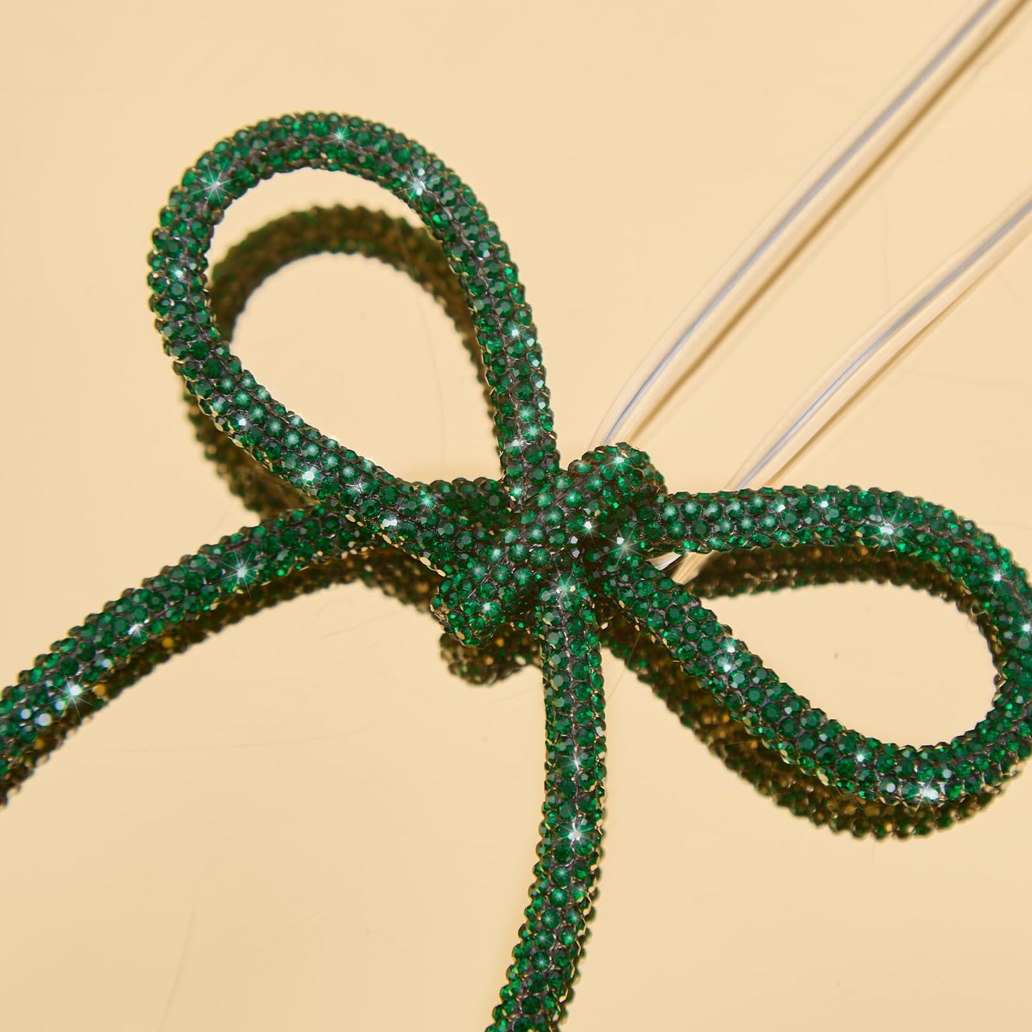 FLAIR GIFTS 6 Pcs 4.3" x 6" 2026 Christmas Bows for Tree Decor, Green Sparkly Glitter Rhinestone Bow Ornaments with Twist Tie for Xmas Decoration, Wreath, Garland, Gift Wrapping