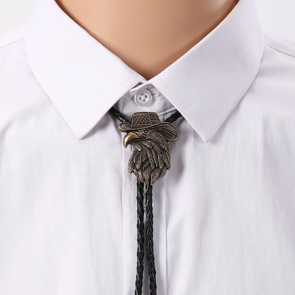 HLYMPONY 250th Anniversary of USA Bolo Tie, Western Cowboy Eagle Patriotic Gift for Men (Bronze)