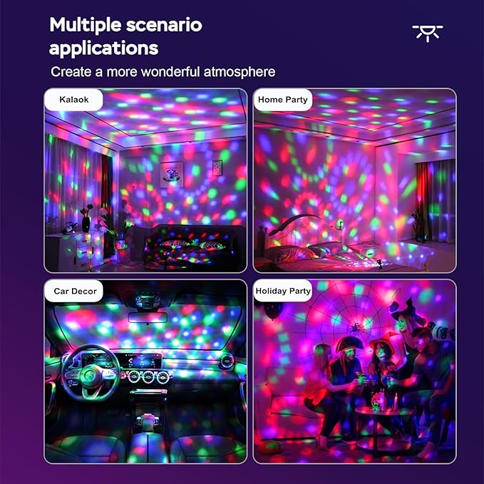 Rechargeable Disco Ball Lights Party Lights, Disco Ball Light Strobe Light Sound Activated LED Light Multicolor for Kids Home Car Room Dance Birthday Karaoke Halloween Christmas Club -2 Packs