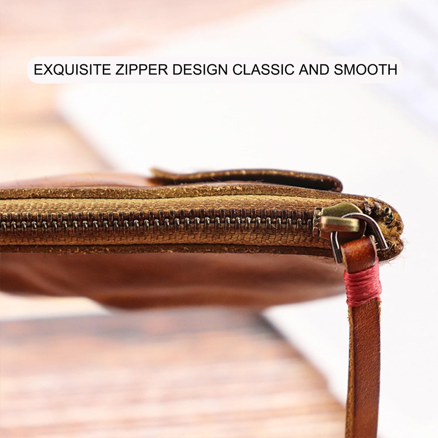 LFWATAXY Genuine Cowhide Coin Purse for Men, Women Leather Coin Pouch Zipper Coin Purse Wallet Leather Zipper Storage Bag Coin Organizer (Brown)