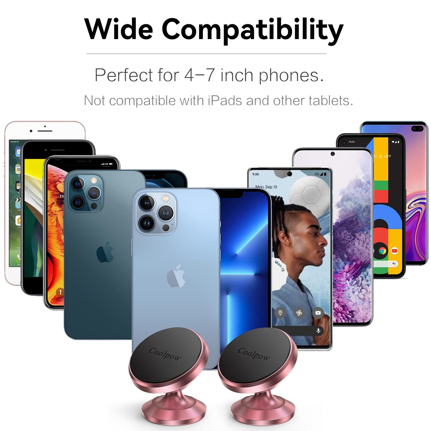 Coolpow【2 Packs 】Magnetic Phone Holder for car【Strong Magnet】phone holders for your car phone holder Mount for Car【4 Metal Plate】Universal Dash cell phone car mount for iphone Samsung car accessories