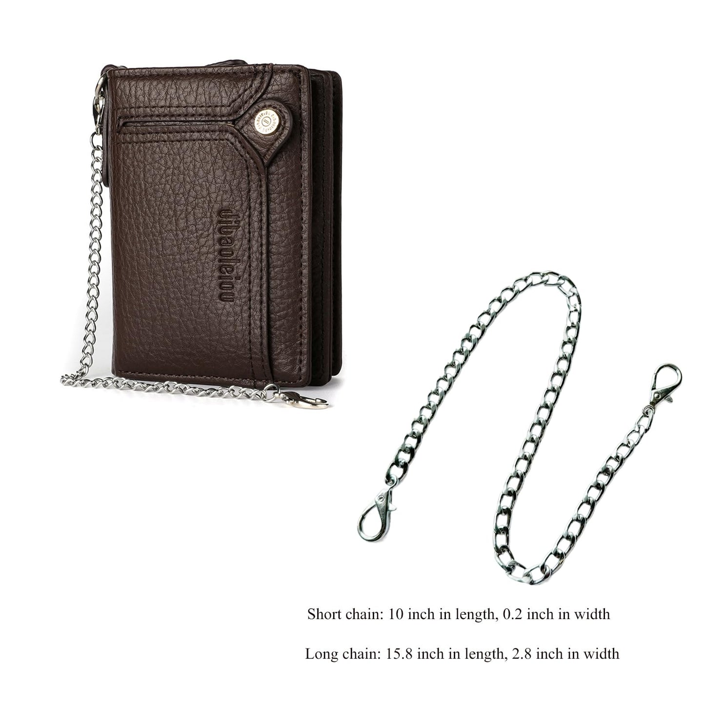 aolaso Wallet with 2 pcs Chain for Men Faux Leather Bifold Wallet Zipper Coin Pocket Purse Anti-Theft Chain Mens Gift (Coffee)