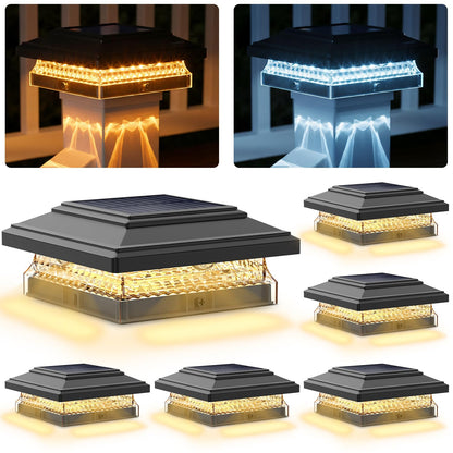 SIEDiNLAR Solar Post Cap Lights, 6 Pack 2 Modes 50 Lumens, 4x4 5x5 Wooden/Vinyl Posts Waterproof Outdoor Lighting for Deck Fence Patio, White/Warm (Black)