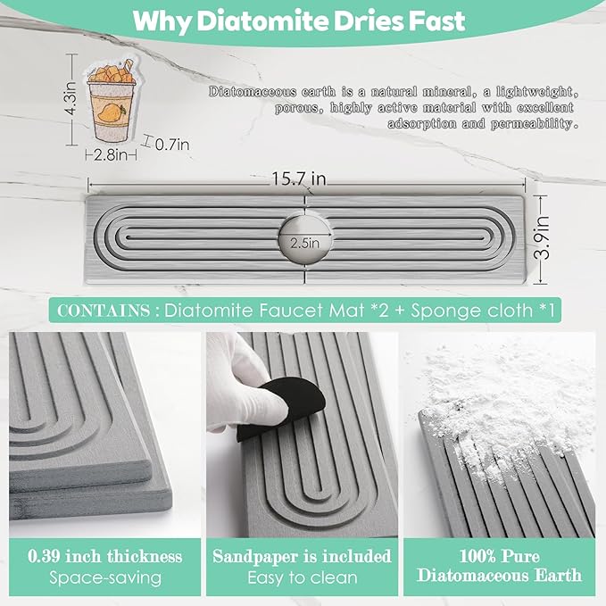 15.7 Inch Long Stone Faucet Mat
