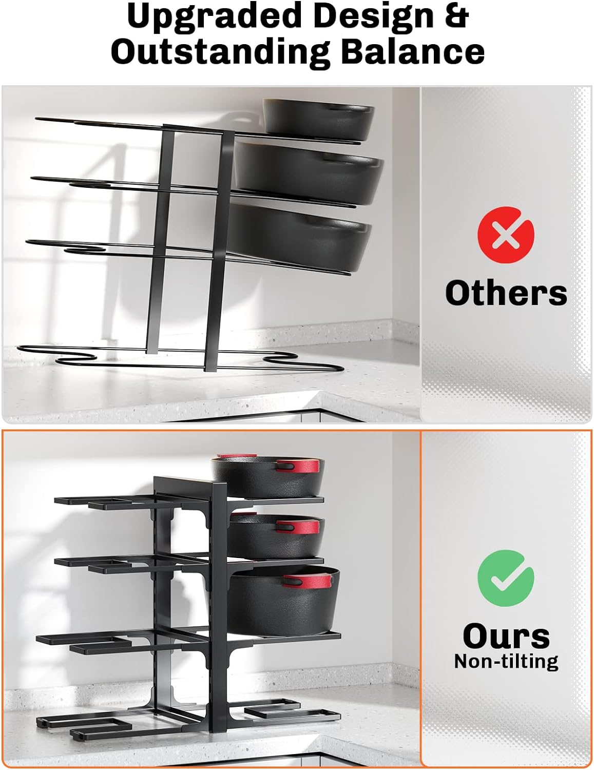 MUDEELA 8-Tier Pots and Pans Organizer under Cabinet, 15.83" Height Heavy Duty Pot and Pan Organizer Kitchen Cabinet Organization and Storage, Adjustable Pot Rack for Frying Pan, Cast Iron Skillet