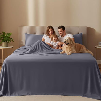 Queen Size Sheet Set – 4 Piece Bed Sheets, Soft and Breathable Microfiber, Includes 1 Fitted Sheet, 1 Flat Sheet and 2 Pillowcases – Oeko Tex (Grey)