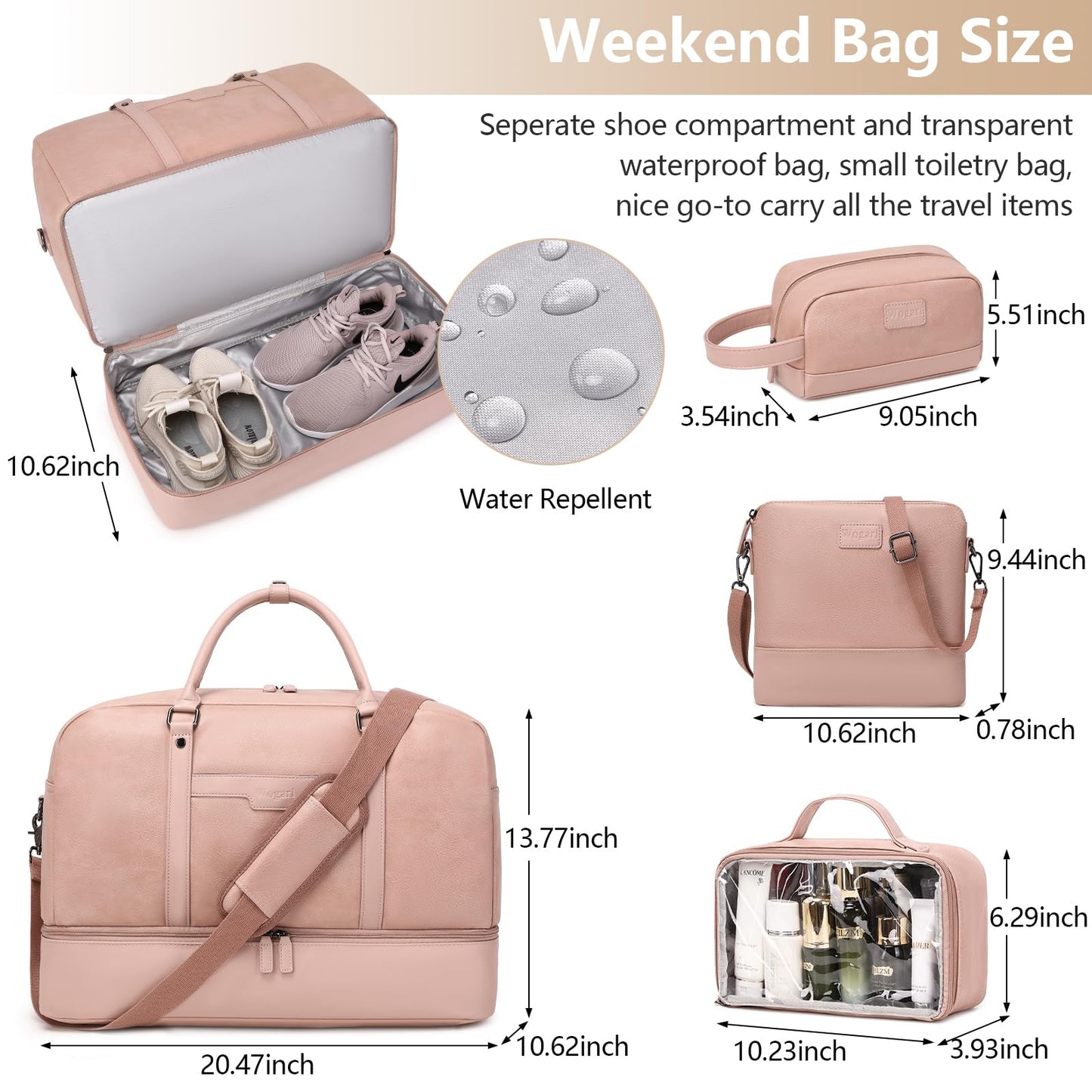 Wogarl Weekender Bag for Women Men Large Overnight Bag Travel Duffel Bag, Pink