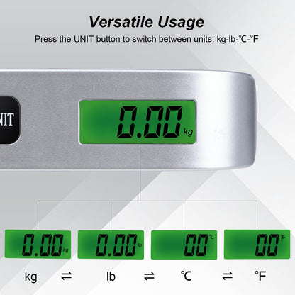 2 Pcs - silver Travel Digital Luggage Scale - Portable Baggage Scale - Suitcase Weight Scale - Ideal for Travel Scale Luggage Weight - 110LB/50KG, Includes Battery - Temperature Display Hanging Scales