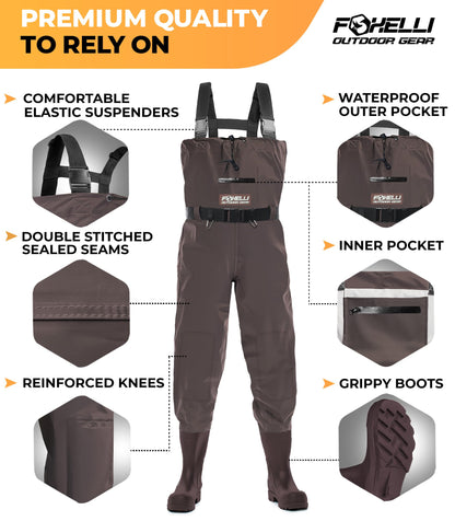 Foxelli Chest Waders – Waterproof 2-ply Nylon/PVC Camo Hunting Fishing Waders for Men and Women with Boots