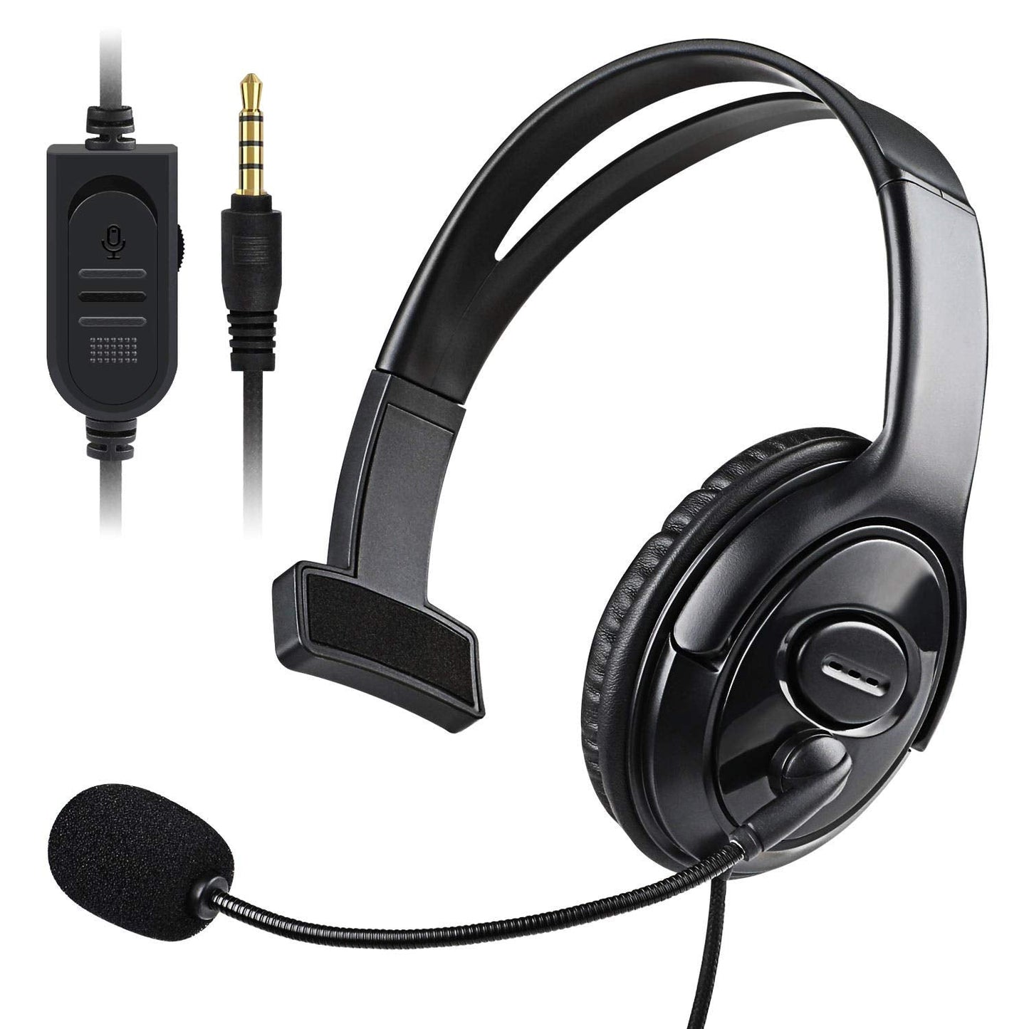Joso Wired One Ear Headset with Mic, Single Ear Headset for PS5, PS4, Xbox, Switch, PC, iPad, Mac & Tablet with 3.5mm - Chat Headphone, Office Business, Coach, Gaming, Remote Work