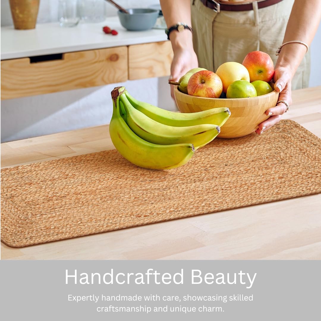 Ohomly Living Rustic Braided Jute Table Runner 36 Inches Long - 13x36 Inch Farmhouse Style Natural Dining Table Décor - Durable, Non-Slip, Heat & Scratch Protection 100% Jute Handcrafted Table Runner