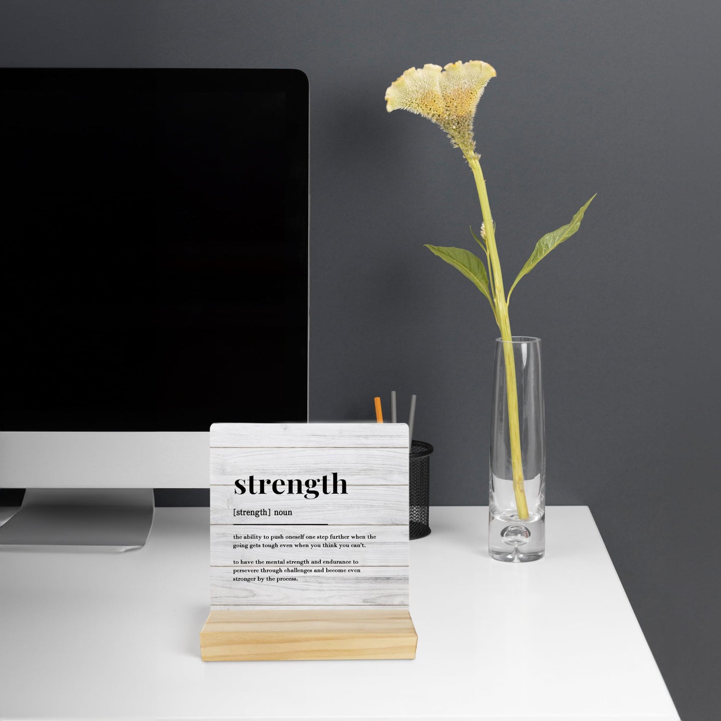 Ecezatik Strength Inspirational Gift, Inspirational Motivational Gifts for Women Men, Inspirational Wood Plaque Sign,Inspirational Gift for Teacher Boss Leader,Strength Desk Wood Decorative Signs
