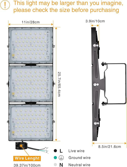 STASUN Flying Series Pro 300W 30000LM LED Flood Light Outdoor, 3000K Warm Soft White, 110V-130V, IP66 Waterproof Exterior Floodlight for Stadium, Arena, Court, Commercial, Backyard, Parking Lot