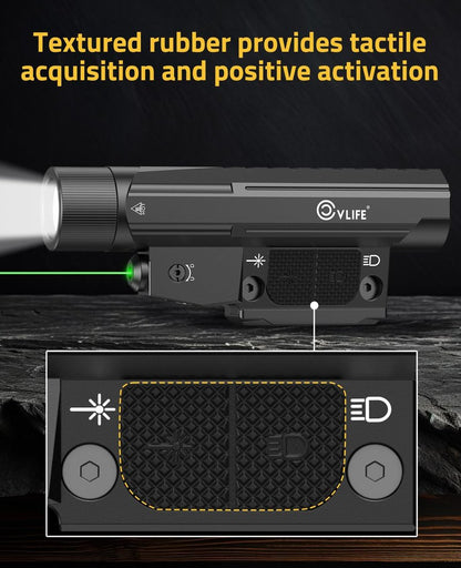 CVLIFE 2600 Lumens Compact Rifle Laser Light Combo with Easy Touch Switch, Ar Light Compatible with M-Rail and Picatinny, Magnetic Rechargeable Ar Flashlight with Green Laser for Home Defense, Hunting