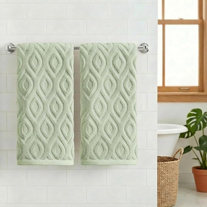 Artoid Mode 2 Pcs Light Green 3D Diamond Grid Jacquard Hand Towels